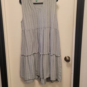dip Gray Striped Tiered Sleeveless Maxi Dress